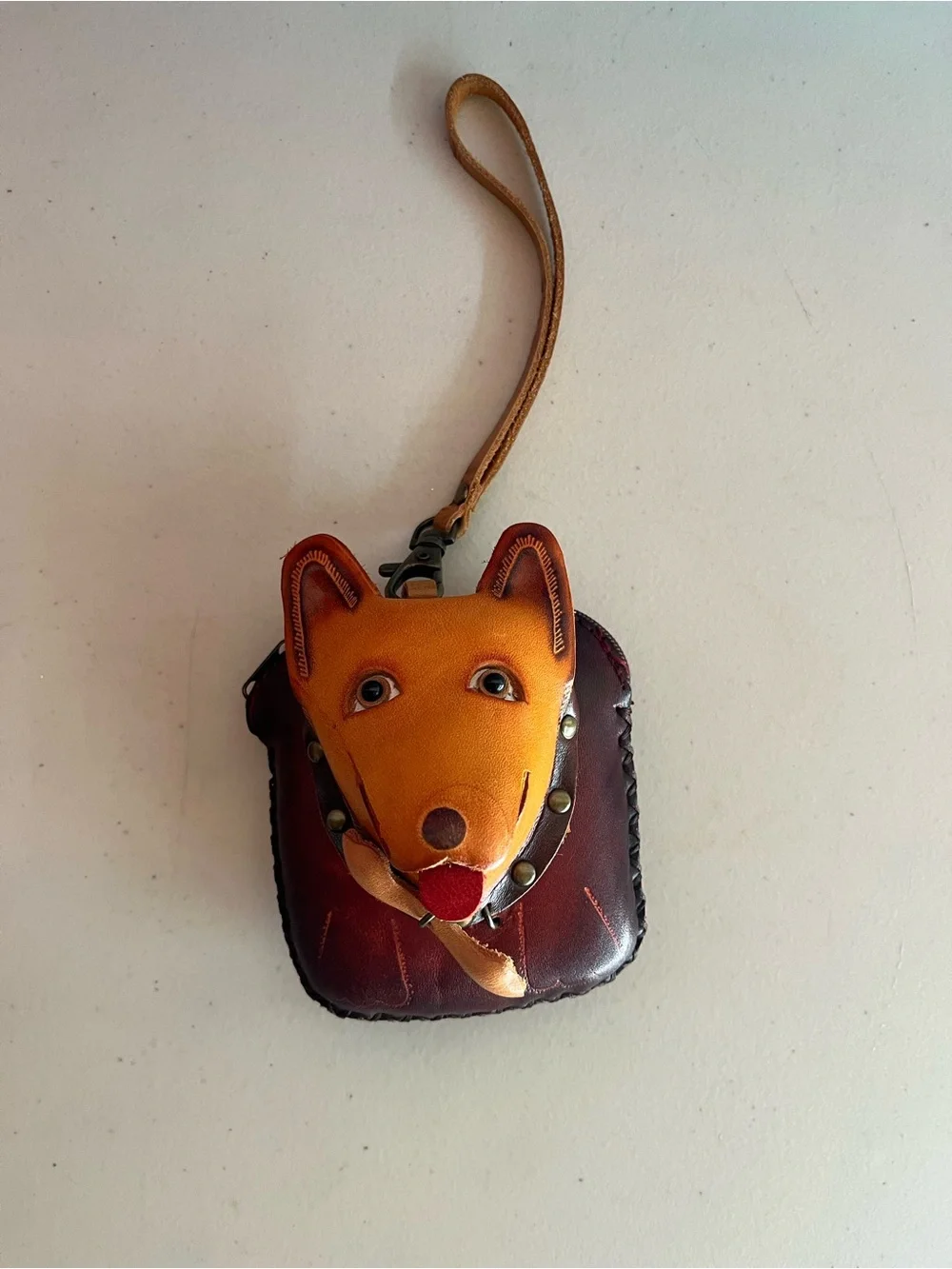 Handcrafted Tan & Brown Leather Dog Face Change Bag - Cute Pet Design